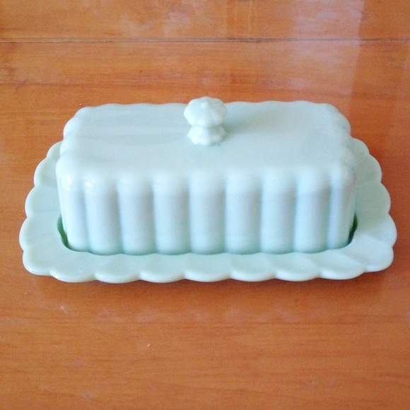 Pioneer Woman Timeless Beauty Butter Dish Jade Jadeite Green w Lid - Picture 1 of 4